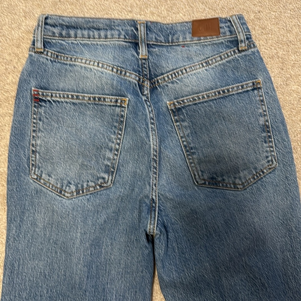 BDG Stretch High Rise Flare Medium Washed Denim Jeans distressed Size 27 - Picture 12 of 13